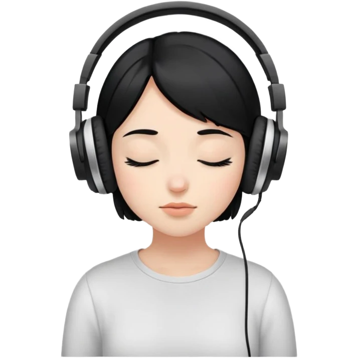 Girl with black hair wearing headphones and her eyes close emoji