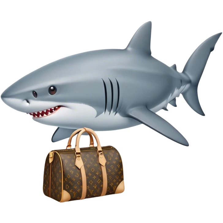 "Invest in Chic" - a shark with a Louis Vuitton bag, confidently swimming in an ocean of opportunities. emoji