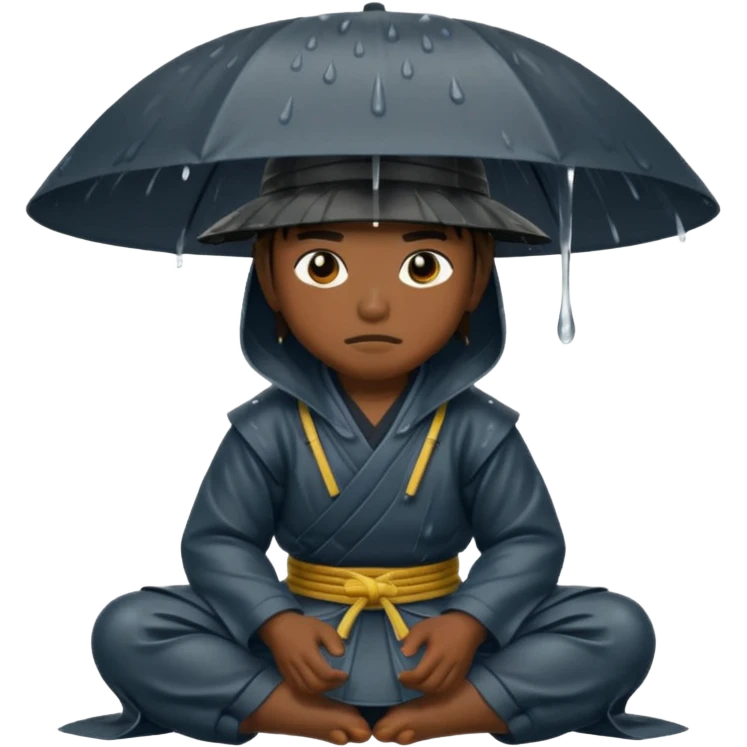 Samurais in Hat, Samurai kneeling under rain hat emoji