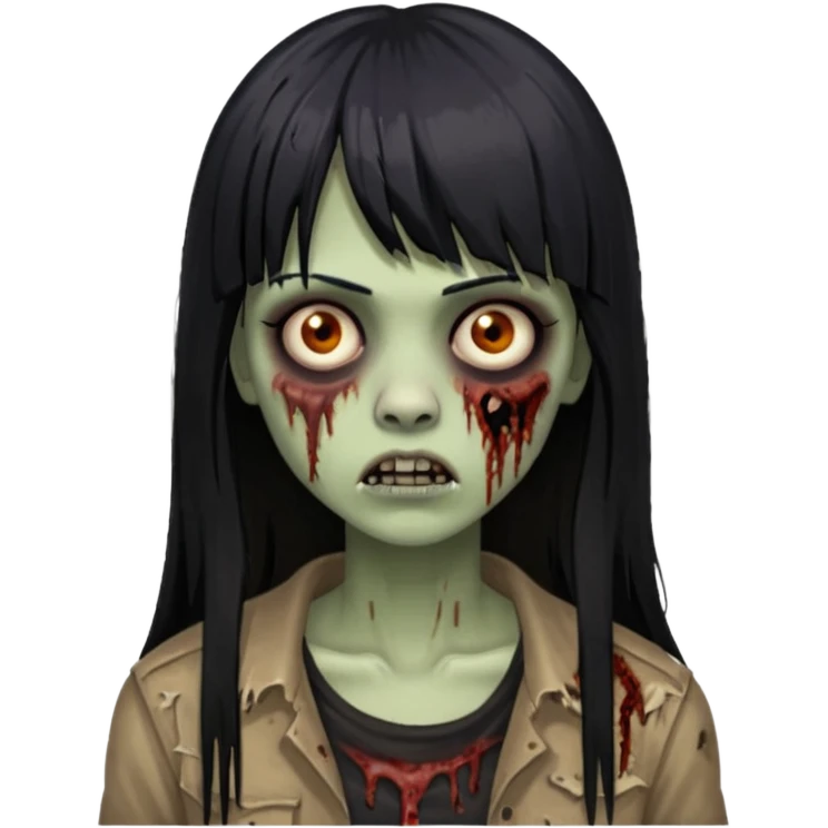 oculos, cabelo preto e longo e com franja reta, mulher e zumbi  emoji