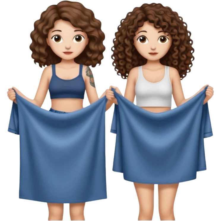 moon laundry — long wavy brown hair tattooed woman and short tight curly brown hair woman — cloth line emoji