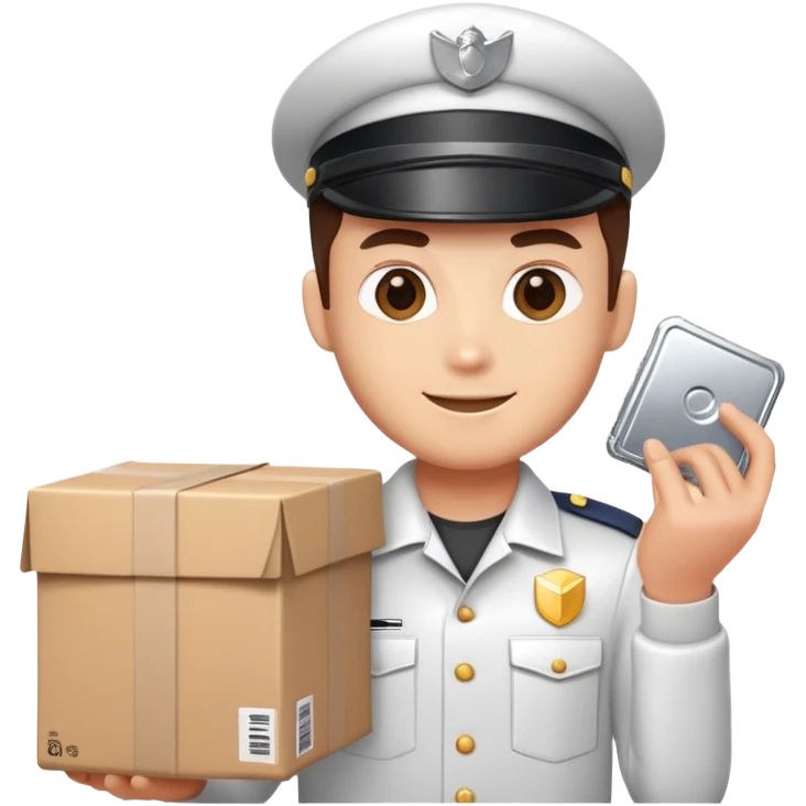 Delivery guy holding sealed chrome package  emoji