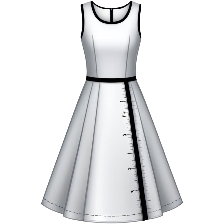 Icon for Fashion Design: a dress pattern with measurements, a ruler, and a pencil. The icon should represent the process of designing clothing with a focus on precision and tailoring. Transparent background. emoji