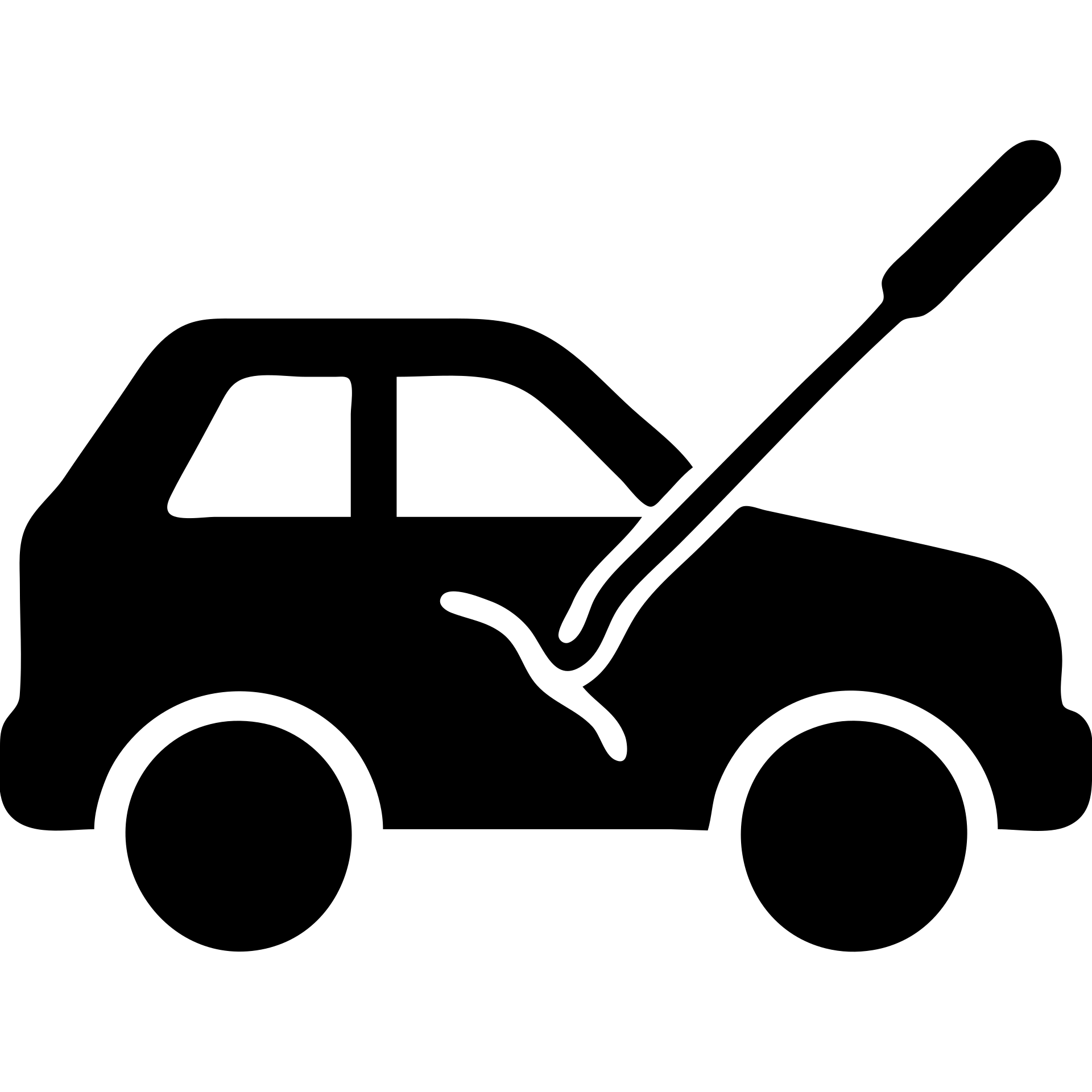 minimalist matte black car icon with a visible dent and a subtle rod or hook tool touching the dent, fine silver lines for contrast, focus on dent repair emoji
