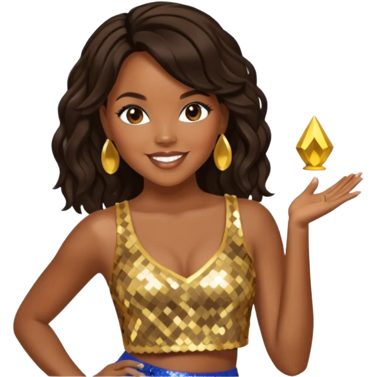 LeToya Luckett with dark brown long hair, gold sequin crop top  emoji