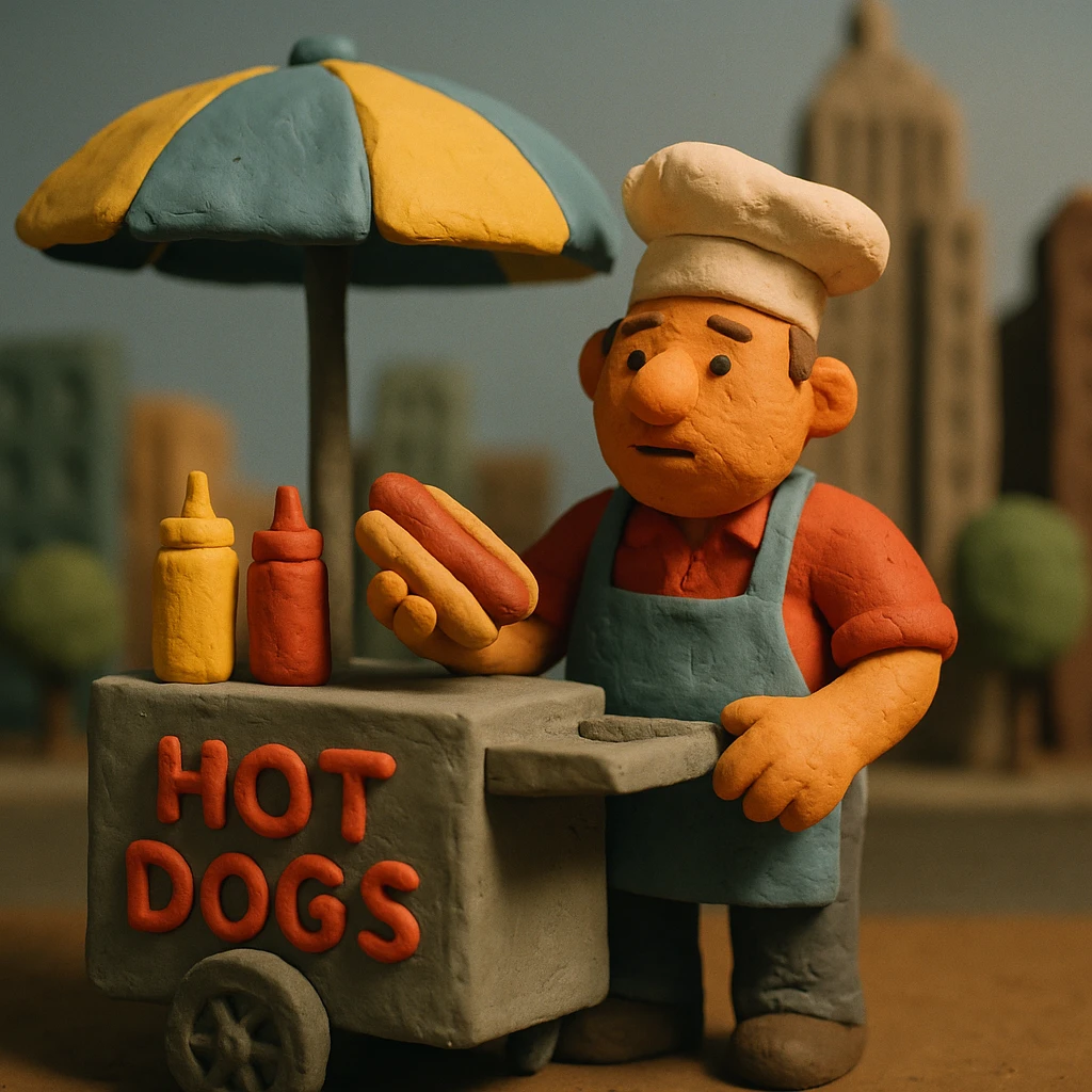 hotdog seller in New York with cart emoji