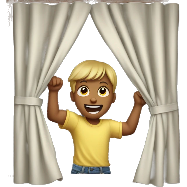 Kid ripping down curtains from window emoji