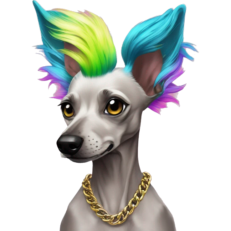 Punk Chinese crested dog neon rainbow hair gold chain punk piercings tattoos punk ear piercings emoji