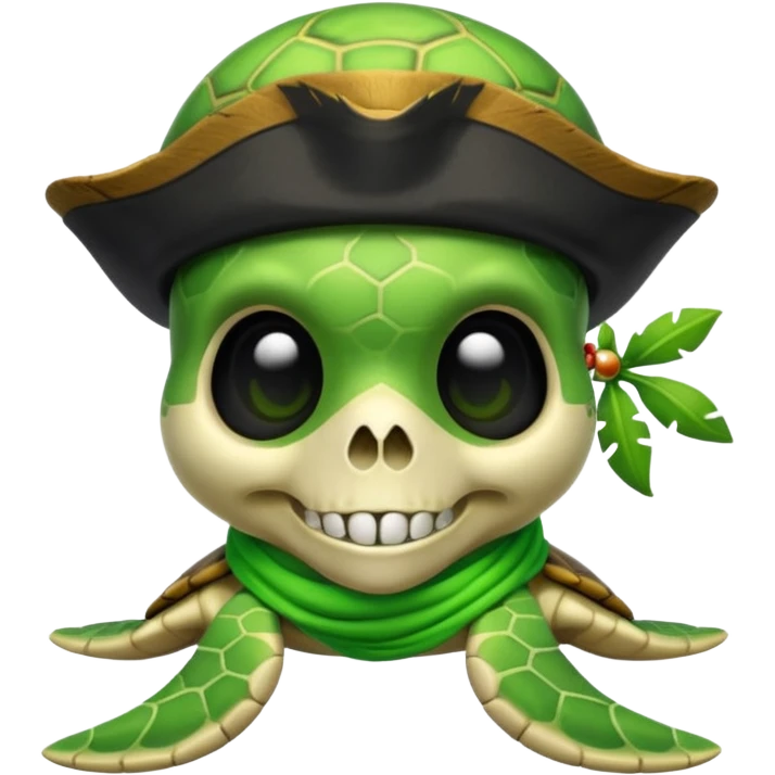 cute sea turtle wearing a lime pirate skull scarf emoji