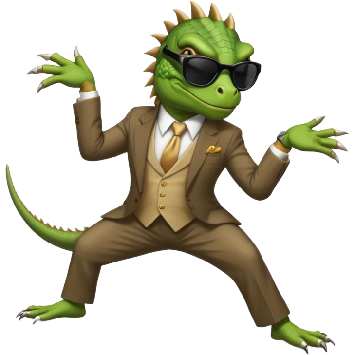 capitalist iguana banker godfather with black sunglasses breakdance emoji