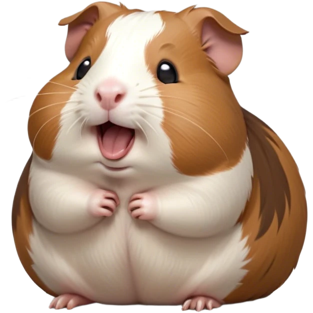 Cinematic Cute Yawning Brown and White Banded Guinea Pig Portrait Emoji, Head tilted slightly with a dramatic, wide-open yawn, revealing a soft, banded coat of brown and white with tiny, droopy ears, round dark eyes barely open in drowsy contentment, Simplified yet irresistibly adorable features, highly detailed, glowing with a soft, cozy glow, high shine, relaxed yet expressive, stylized with a touch of whimsy, bright and endearing, soft glowing outline, capturing the essence of a sleepy yet affectionate guinea pig, so drowsy it feels like it could stretch out of the screen and curl up for a nap! emoji