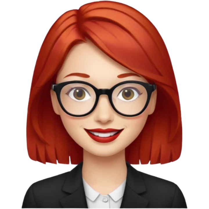 red hair with red lipstick and glasses emoji