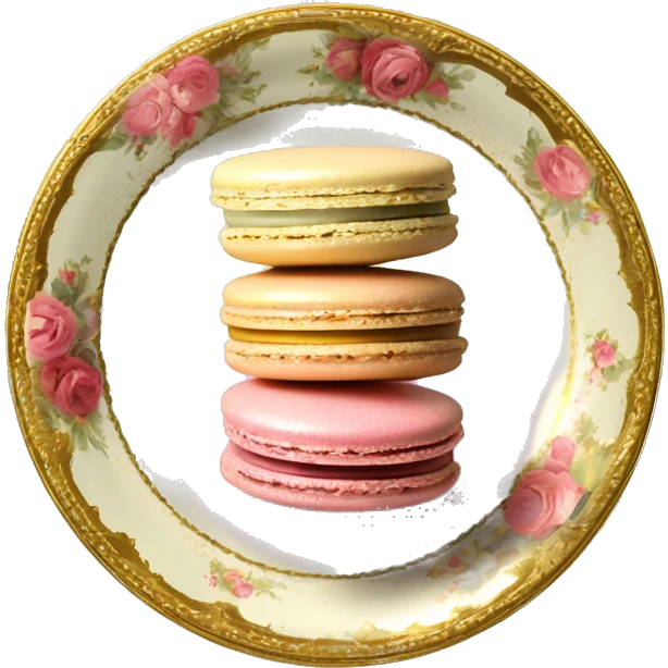 vintage rococo macarons on golden plate emoji
