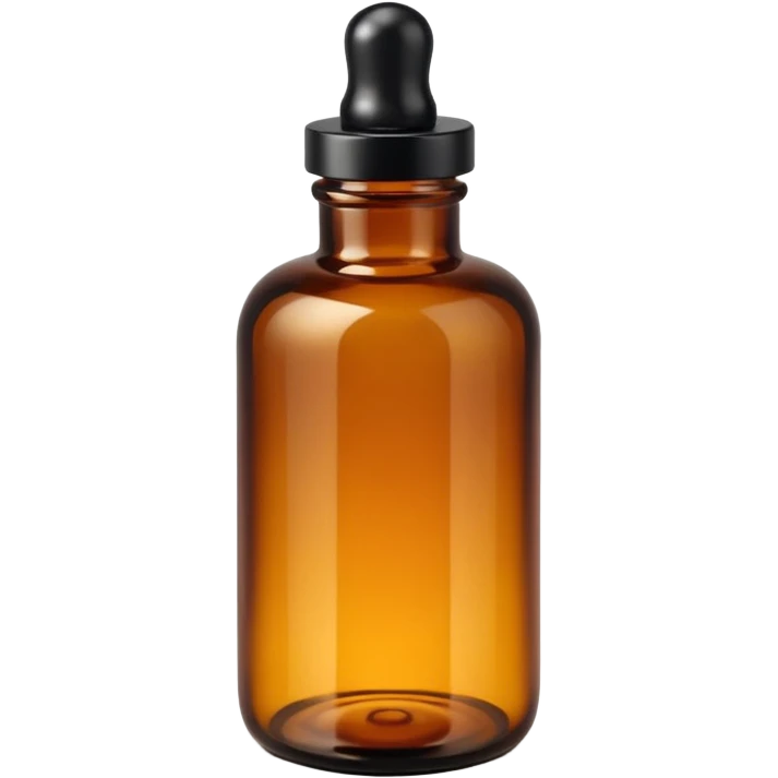 small apothecary style amber glass bottle, cylindrical with narrow neck and black or white screw cap, translucent glass with subtle glow, no label, dropper, or extras, soft lighting, subtle shadows, emoji scale emoji
