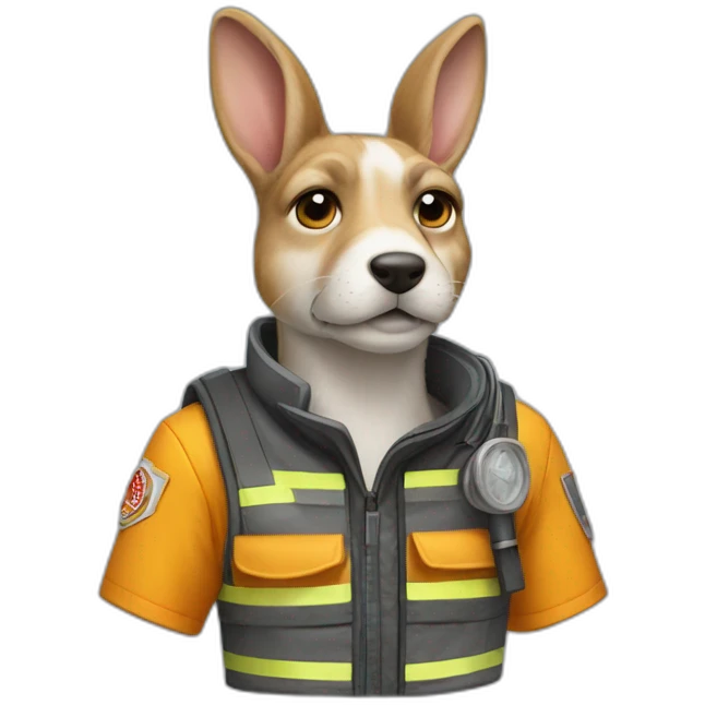 a jackrabbit terrier dog who works as a firefighter and wears a bulletproof vest emoji
