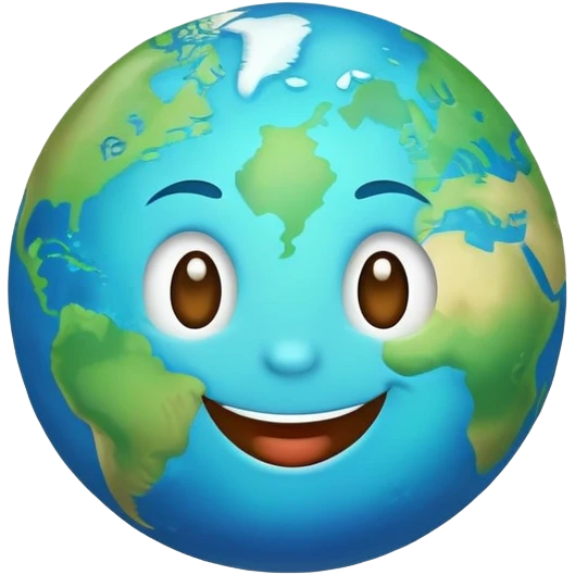 earth planet with cute smiling face, happy expression emoji