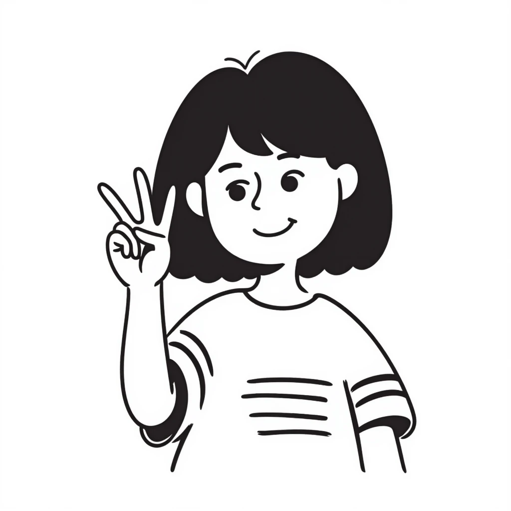 Cute Korean girl face with peace sign emoji