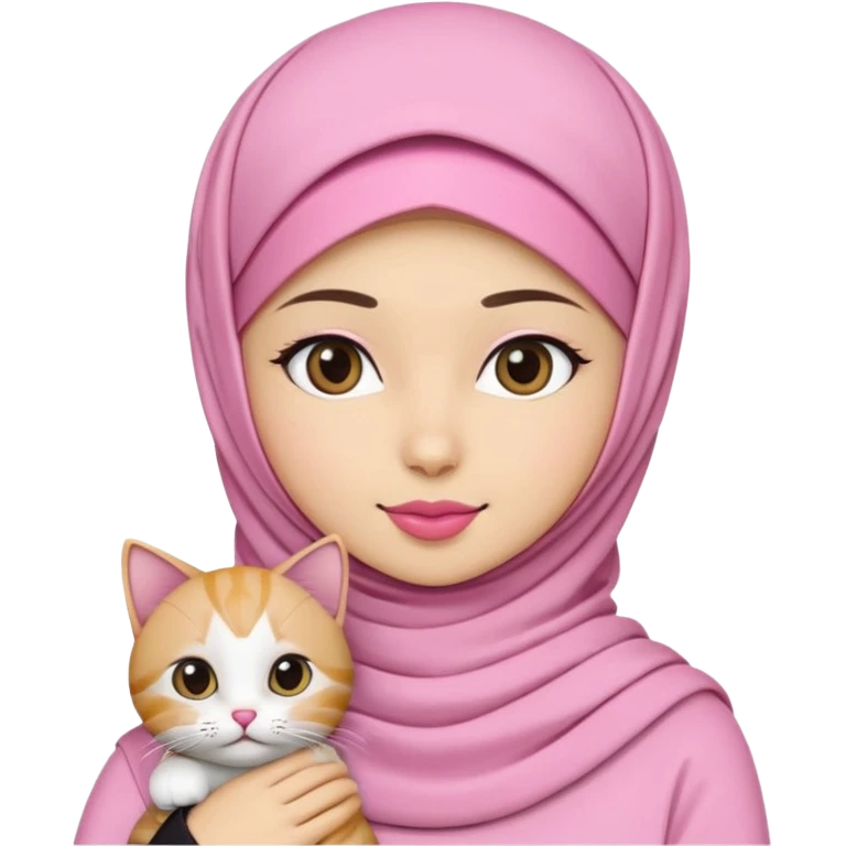 wanita hijab pink dengan 1 kucing emoji