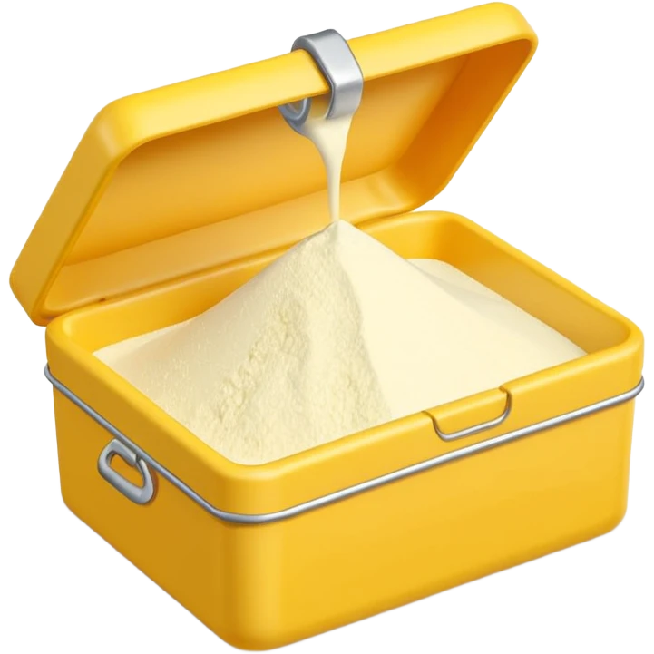 cornstarch in tin or box, simple lid, open, fine white powder inside, clean minimal yellow or neutral container, no branding, no spoon, no faces, clean 3D style, soft shadows, transparent background, emoji scale emoji