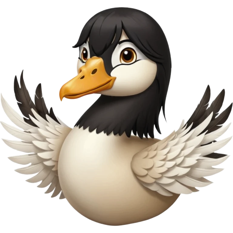 goose with long black hair and swoop bangs emoji