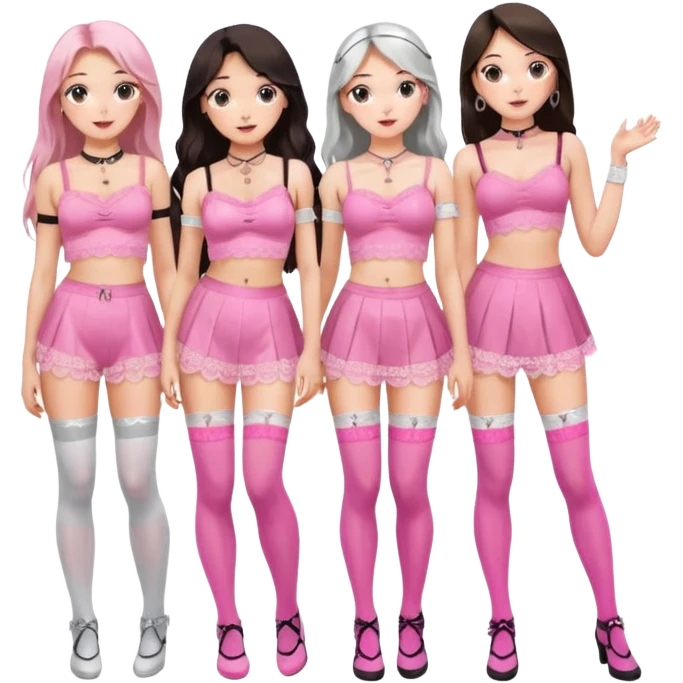 offering a group of girls. a big family scandinavian from female only young small.
. and different sizes long hair color. gooner gonzo sissy feminine pink lingerie dress crop top skirt thigh socks. close up detailed shot. white and silver accessories choker hoop earrings. emoji