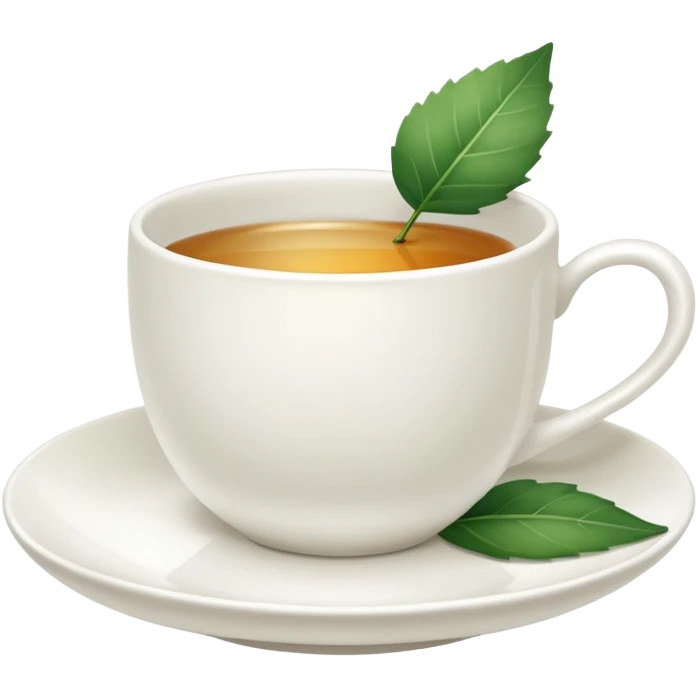White tea cup with leaf on the plate emoji