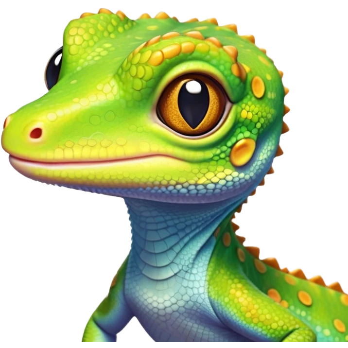 cinematic-cute-realistic gecko-portrait-emoji,-head-tilted-playfully-and-inquisitively,-featuring-a-small,-charming-body-with-smooth,-vividly-patterned-scales,-bright,-sparkling-eyes-and-delicate,-sticky-toe-pads,-simplified-yet-irresistibly-adorable emoji