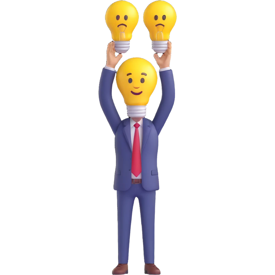 businessman with a lightbulb over his head, 3D emoji style emoji