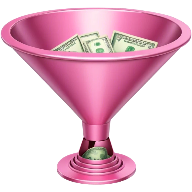 pink sales funnel with dollars inside emoji
