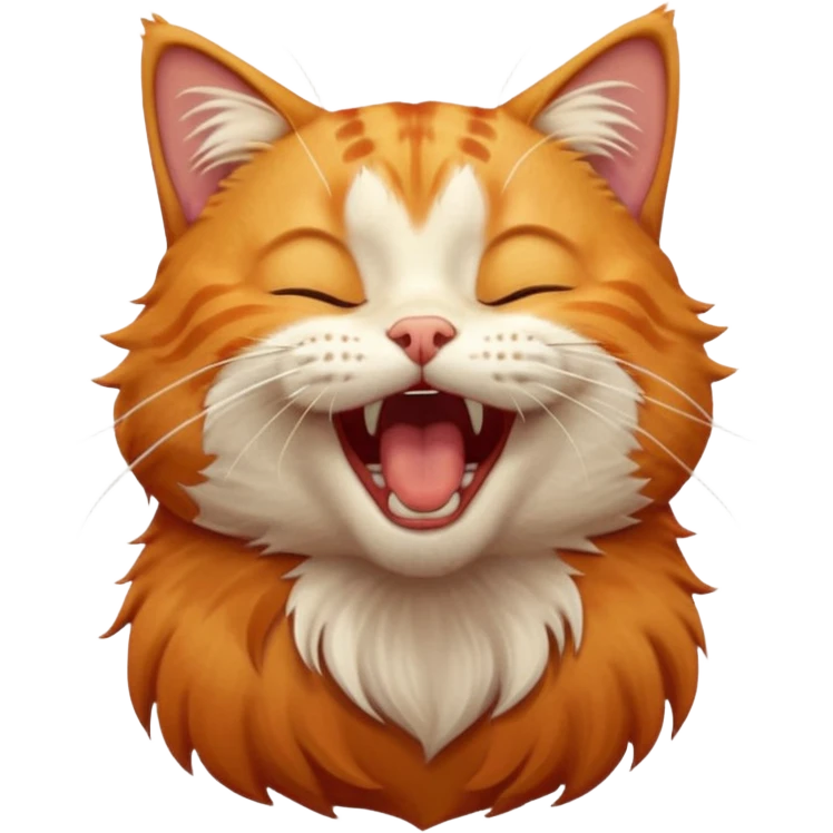 A high-resolution photo-realistic digital illustration of a solid ginger tabby cat, head titled up yawning emoji