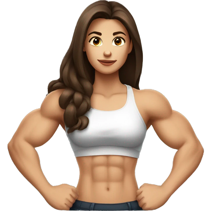Strong muscle arm brunette girl wearing sleeves. hair down emoji