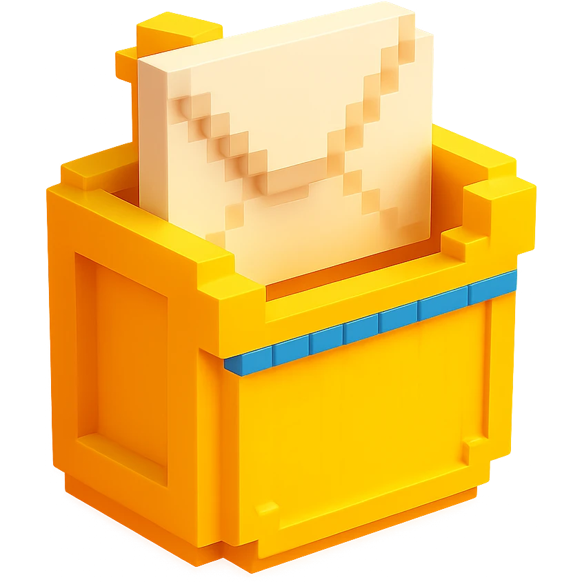 3D voxel style icon of a mail pocket, viewed from an angle, with a visible envelope inside emoji