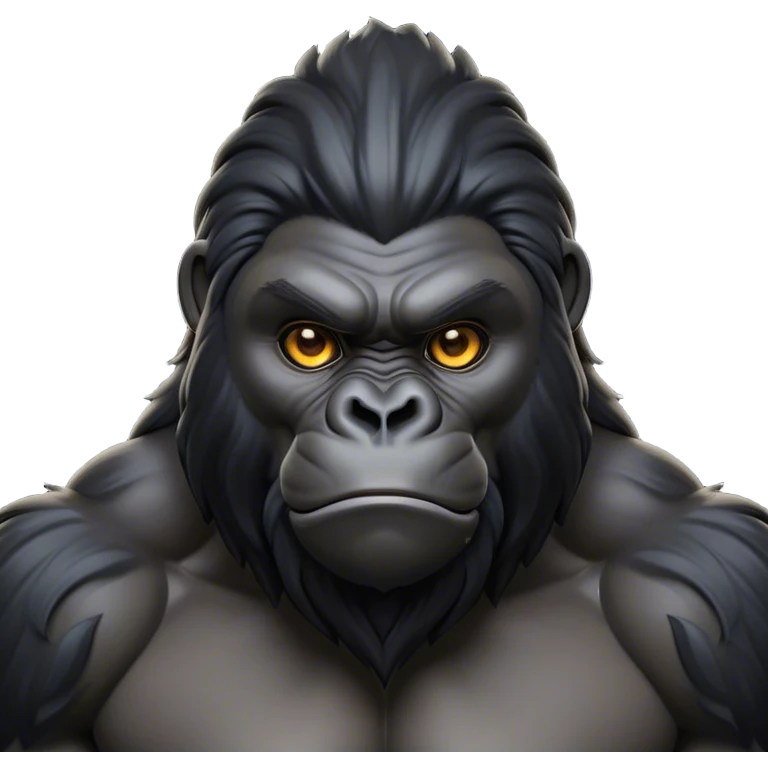 Cinematic Noble mountain Gorilla Portrait Emoji, Poised and majestic, with a powerful, muscular frame accentuated by a distinguished black and grey mane and piercing, wise eyes, Simplified yet sharp and sophisticated features, highly detailed, glowing with a soft, regal jungle glow, high shine, intelligent and commanding, stylized with an air of imperial strength, focused and resolute, soft glowing outline, capturing the essence of a watchful guardian that feels as though it could step out of the screen with effortless authority! emoji