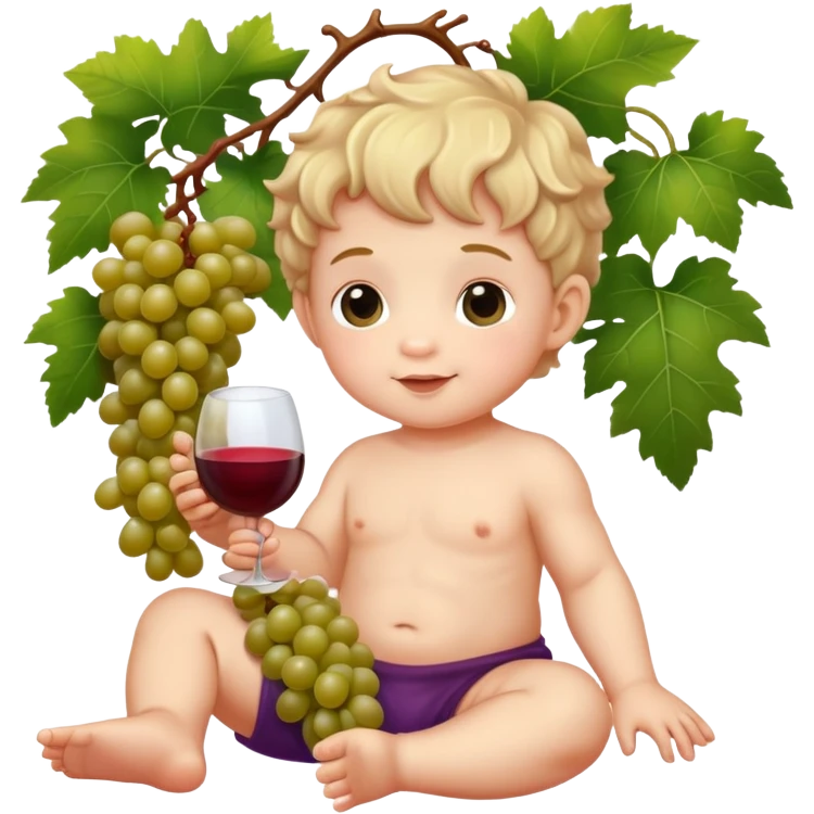 baby Bacchus with grape vines and wine grapes emoji