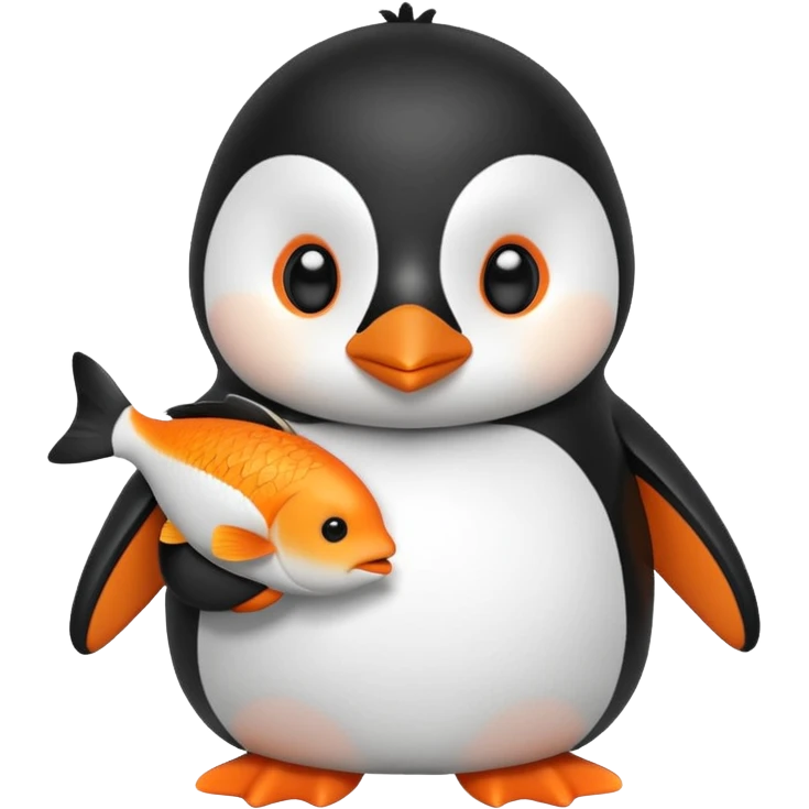 A cute penguin doll holding an orange fish. emoji