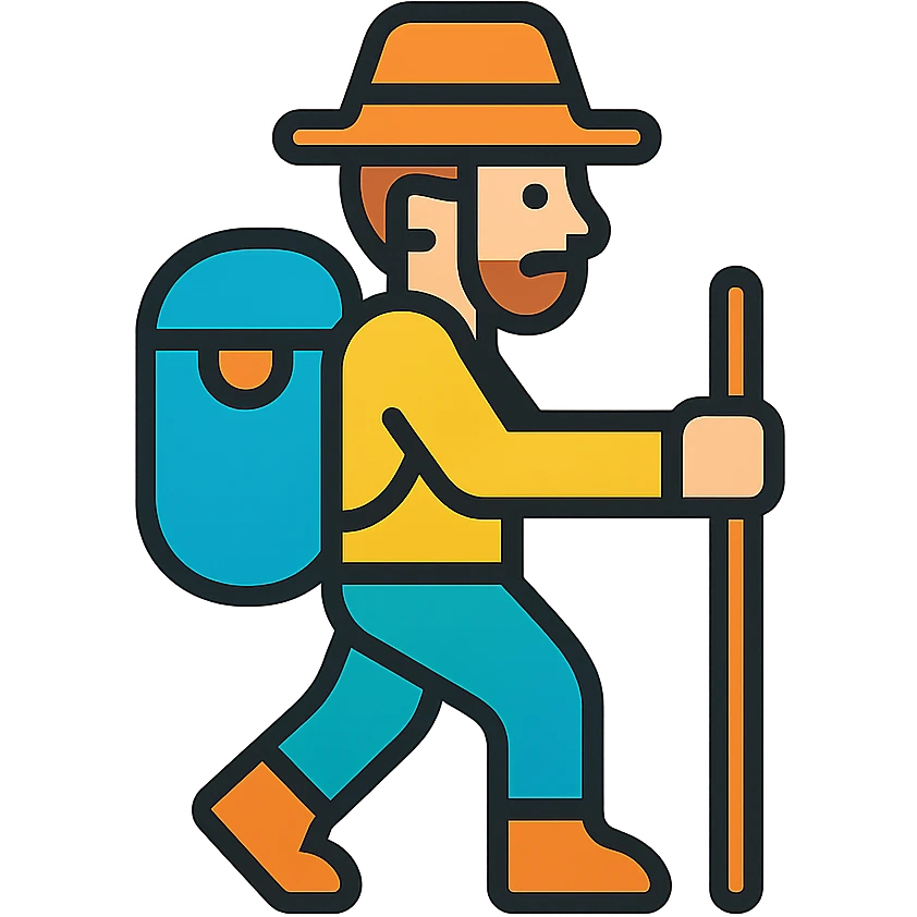 color outline icon of an explorer with a walking stick emoji