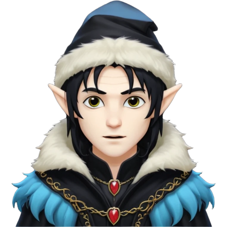 Male long hair vampire elf with furry hat emoji