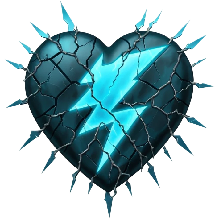 Obsidian-Black heart with a cyan lightning strike pattern across it  emoji
