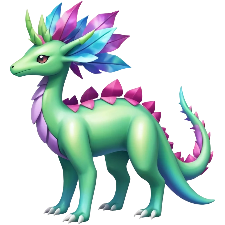 Shiny Colorful Iridescent Meganium-Amaura-Suicune-fakemon (full body) emoji