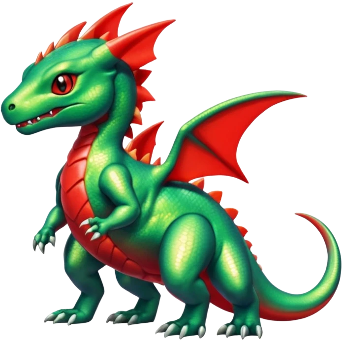 Cute Shiny green iridescent Guilmon-Salandit-Fakémon-hybrid-creature (full body)  emoji