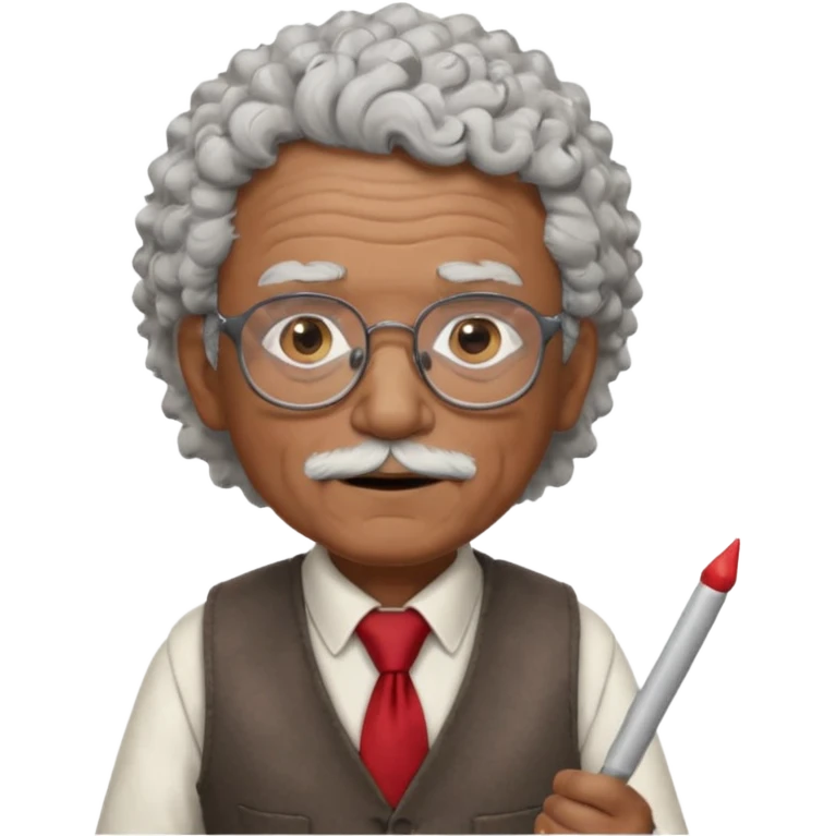 old man teacher, brown skin, curly grey white hai, wearing glasses, brown vest, red tie hold chalk on hand emoji