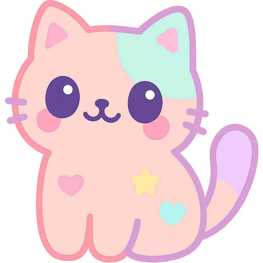 {
  "style_description": {
    "overall_look": "Cute, minimal, and soft with a friendly and playful tone",
    "material_simulation": {
      "primary_material": "flat digital color",
      "texture_detail": "smooth surfaces with no texture or shading",
      "pattern": "none or very simple decorative accents (e.g., hearts, stars)"
    },
    "geometry": {
      "edge_style": "rounded, soft curves with no sharp angles",
      "dimensionality": "flat two-dimensional appearance with simple shapes"
    },
    "color_palette": {
      "scheme": "pastel and light tones",
      "preferred_colors": ["pink", "mint", "lavender", "baby blue", "peach"],
      "contrast": "low contrast with bright accents"
    },
    "facial_features": {
      "eyes": "large, sparkly, often oval or circular",
      "mouth": "small, often a simple curve or dot",
      "expression": "joyful, innocent, or calm"
    },
    "lighting": {
      "type": "none or implied with soft highlights",
      "purpose": "maintain a clean and cheerful look"
    },
    "render_constraints": {
      "avoid": ["realistic shading", "high detail", "dark themes", "texture noise"],
      "focus_on": ["cute expression", "iconic simplicity", "emotional warmth"]
    },
    "background": {
      "color": "white or soft pastel",
      "style": "plain or patterned with simple icons (e.g., polka dots, stars)",
      "lighting_consistency": "no shadows, evenly lit feel"
    }
  }
}

{subject} = cat emoji