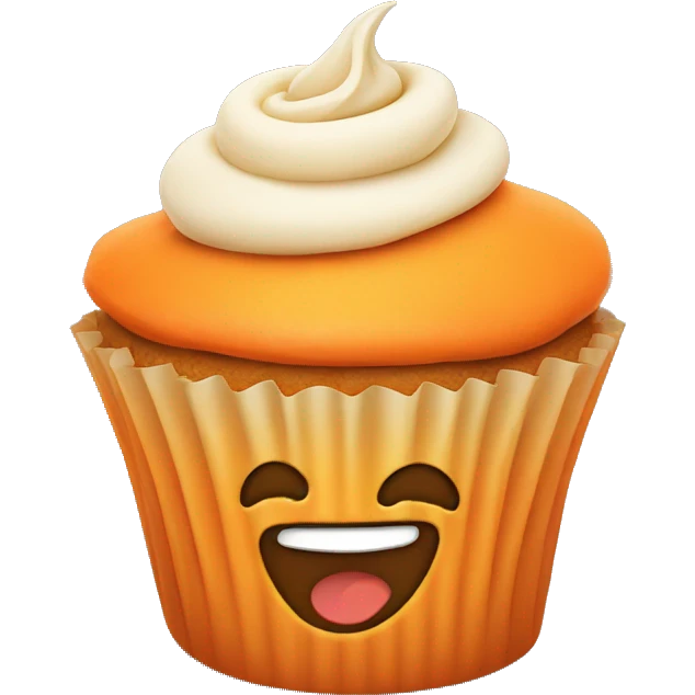 Orange cupcake with a happy face emoji