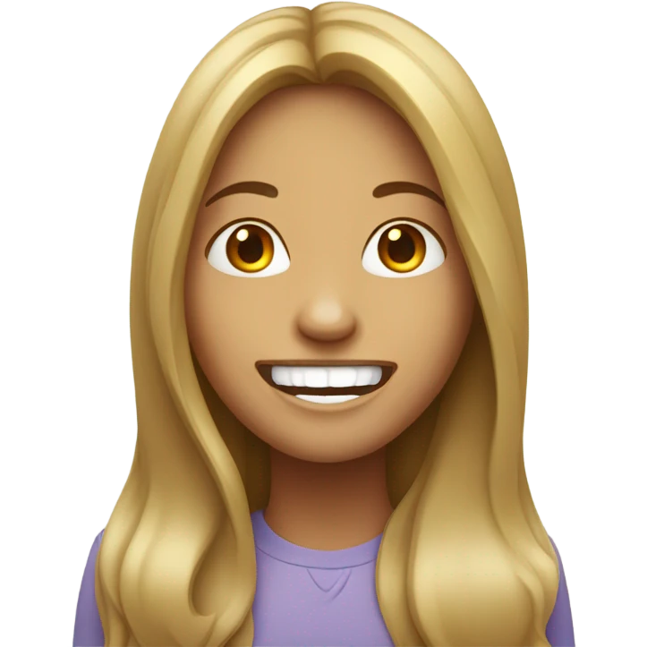 smiling woman with long hair missing one front tooth emoji