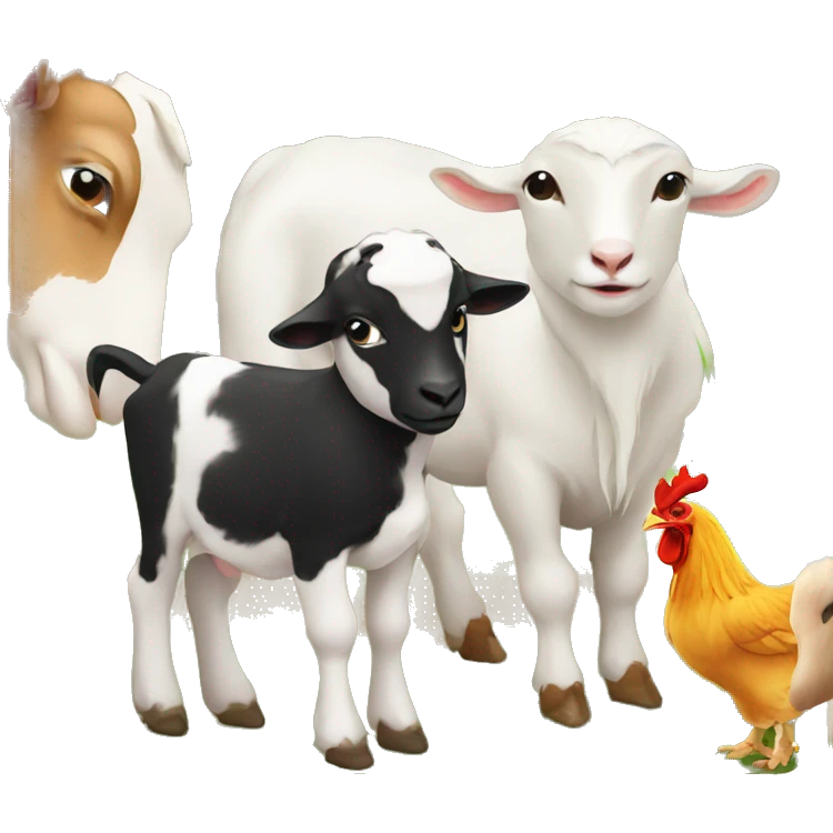 A calf, a goat and a chicken on a farm  emoji