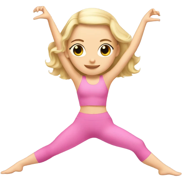 Beautiful white girl with blonde hair doing Pilates in a pink outfit emoji