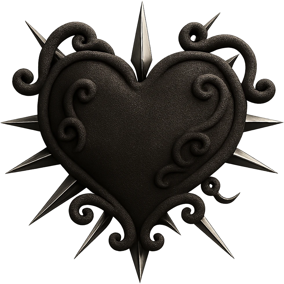 Add sharp metallic spikes to the black gothic heart in velvet 3D style, keeping the soft velvet texture and 3D look with no background. emoji