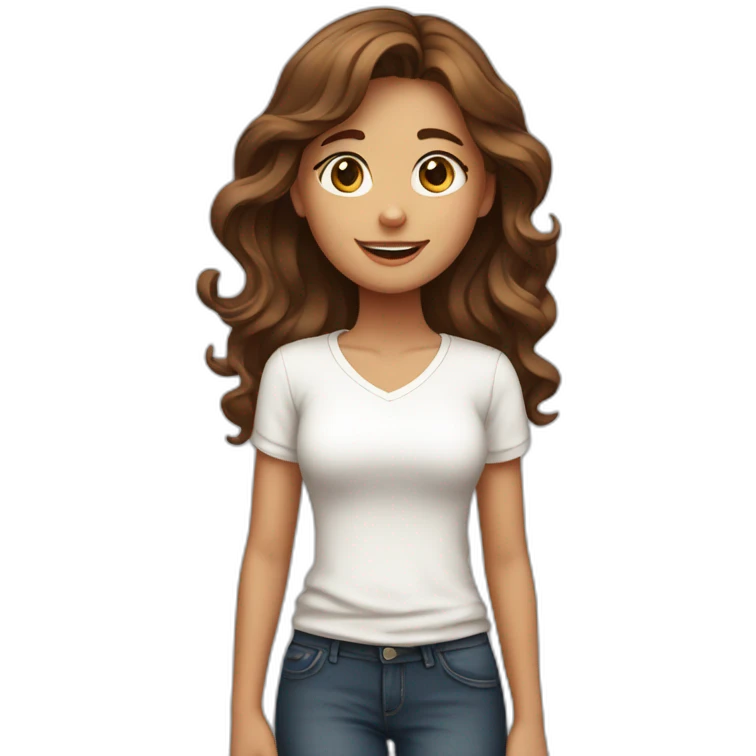 Long Wavy brown haired girl with white top emoji