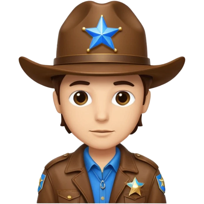 Sheriff with shiny blue star badge, brown jacket and blue hat emoji