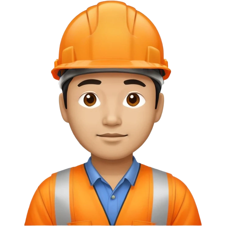 Asian man wearing orange safety helmet, construction worker emoji